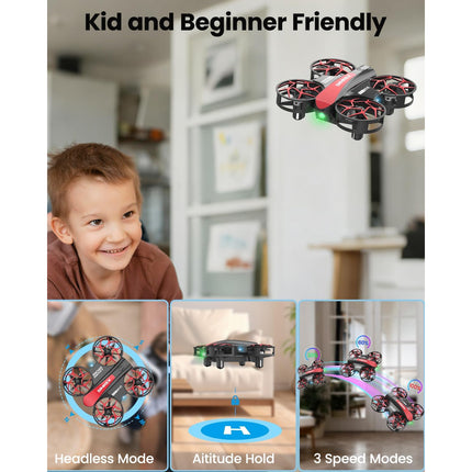 Mini RC Stunt Drone with 1 Key Takeoff/Landing, Altitude Hold, 3 Speeds & LED Lights